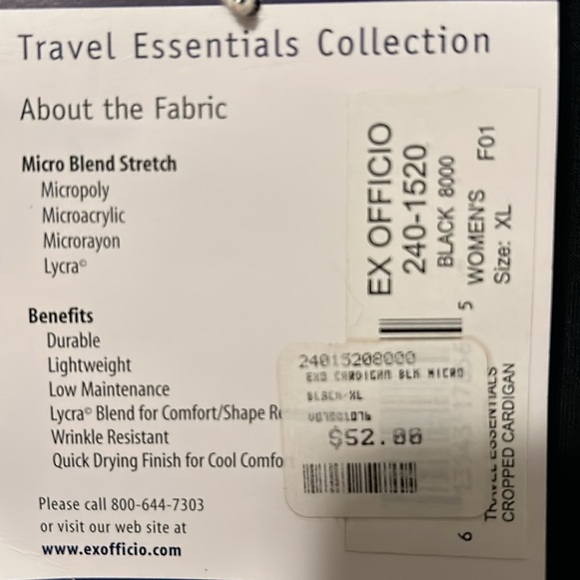 Exofficio travel cardigan, black, NWT, SZ XL - Picture 5 of 5
